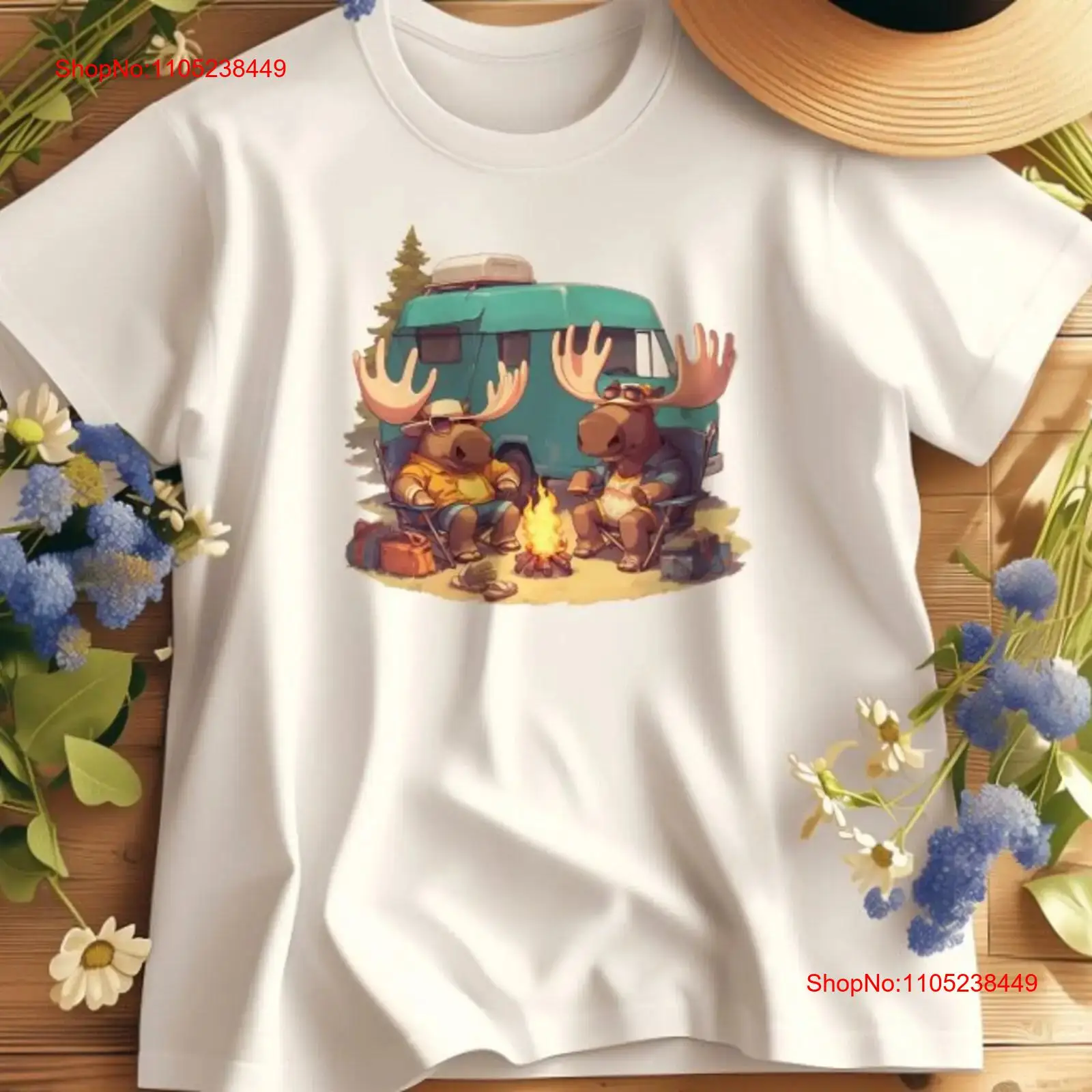 Outdoor Adventure At - Moose Camping at Campfire T Shirt